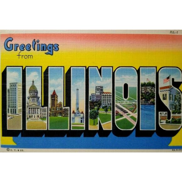 Greetings From Illinois Big Large Block Letter Postcard Linen 8A-H1342 Unused - Picture 1 of 3